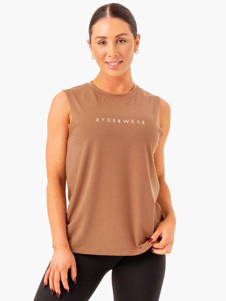 Women's Ryderwear Women Tanks Foundation Muscle Tanks Mocha | NZ2885AP