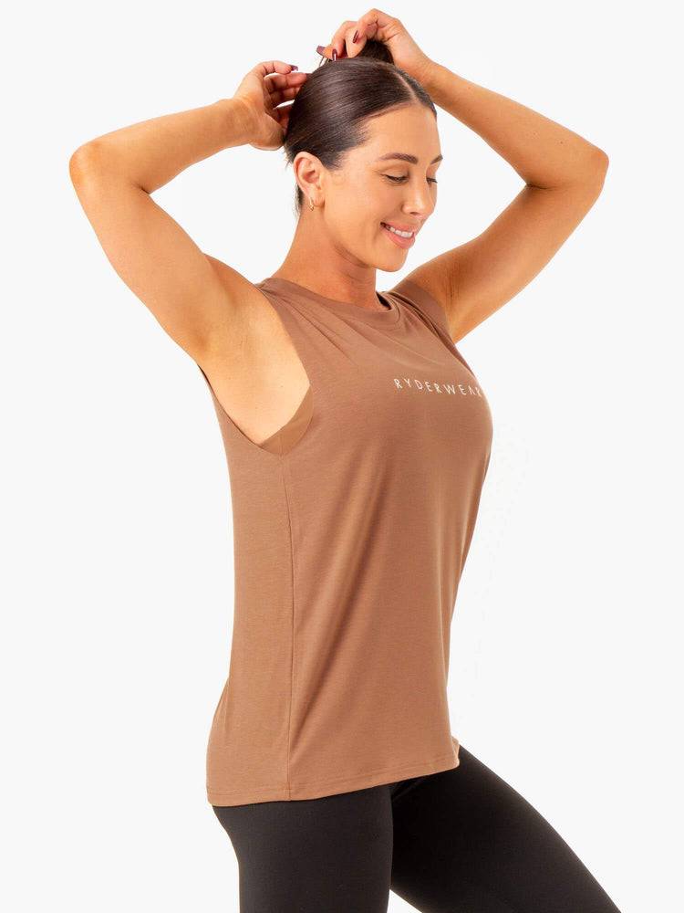 Women's Ryderwear Women Tanks Foundation Muscle Tanks Mocha | NZ2885AP