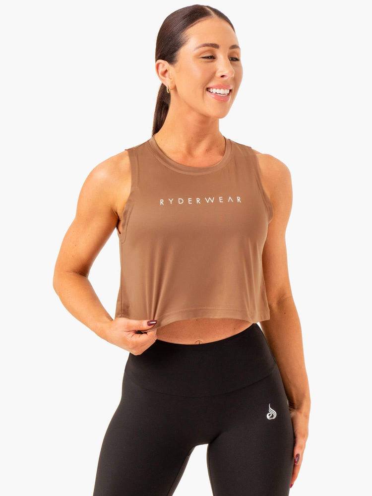 Women's Ryderwear Women Tanks Hybrid Muscle Tanks Mocha | NZ2912AP