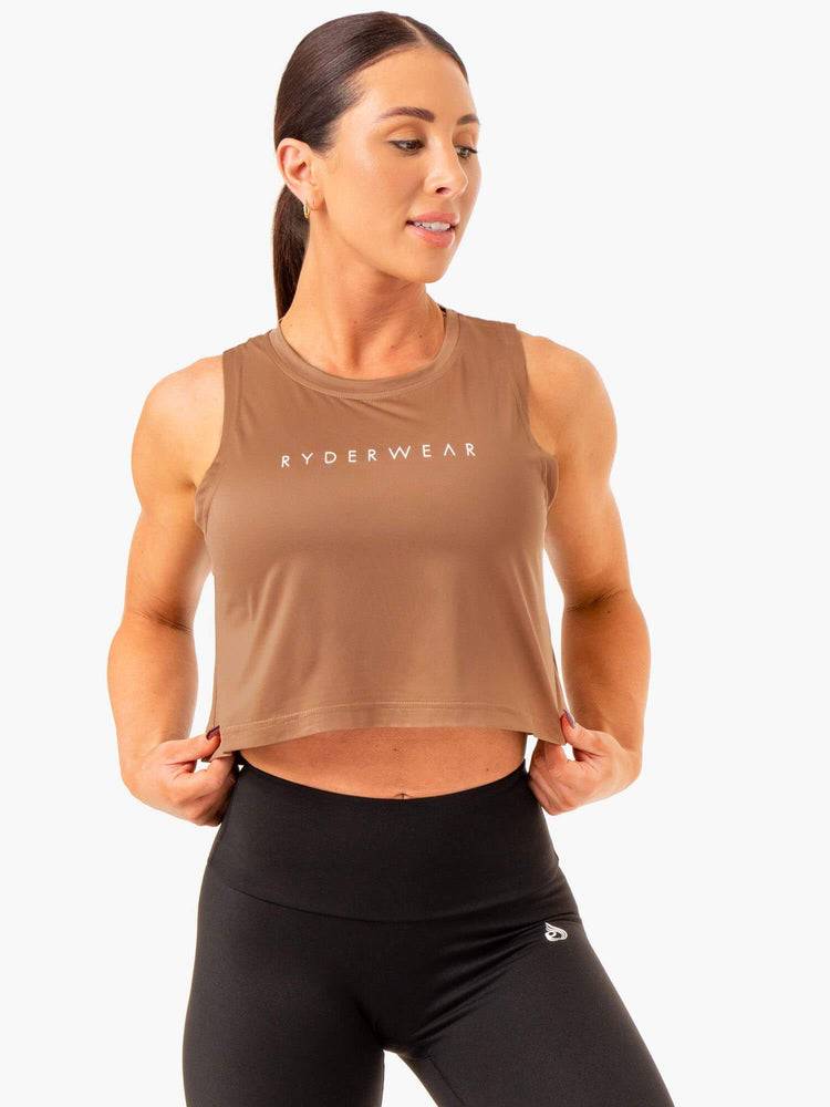 Women\'s Ryderwear Women Tanks Hybrid Muscle Tanks Mocha | NZ2912AP