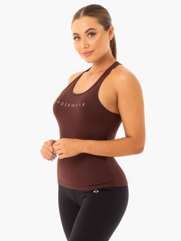 Women's Ryderwear Women Tanks Hype Racer Back Tanks Chocolate | NZ2948LH