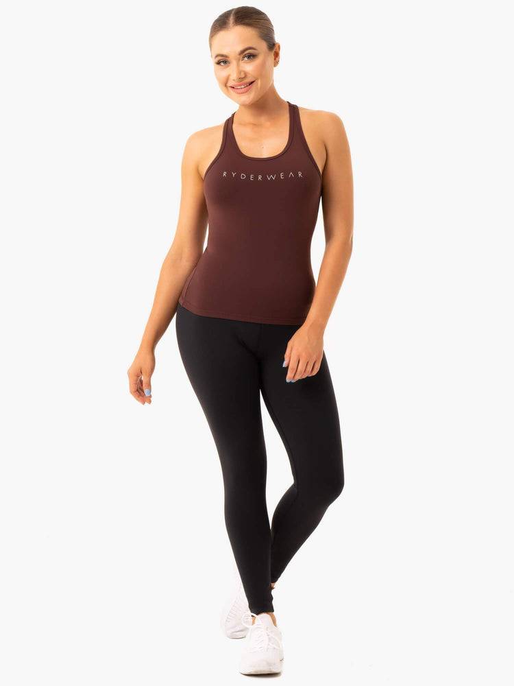 Women's Ryderwear Women Tanks Hype Racer Back Tanks Chocolate | NZ2948LH