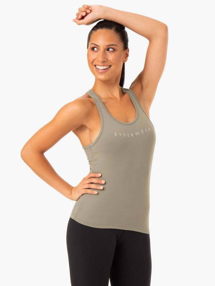 Women's Ryderwear Women Tanks Hype Racer Back Tanks Khaki | NZ2949KI