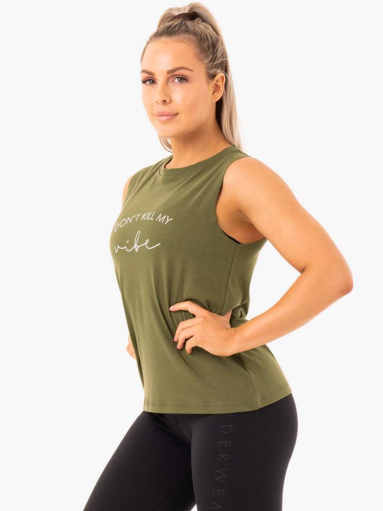 Women's Ryderwear Women Tanks Ladies Baller Tanks Khaki | NZ3005UT