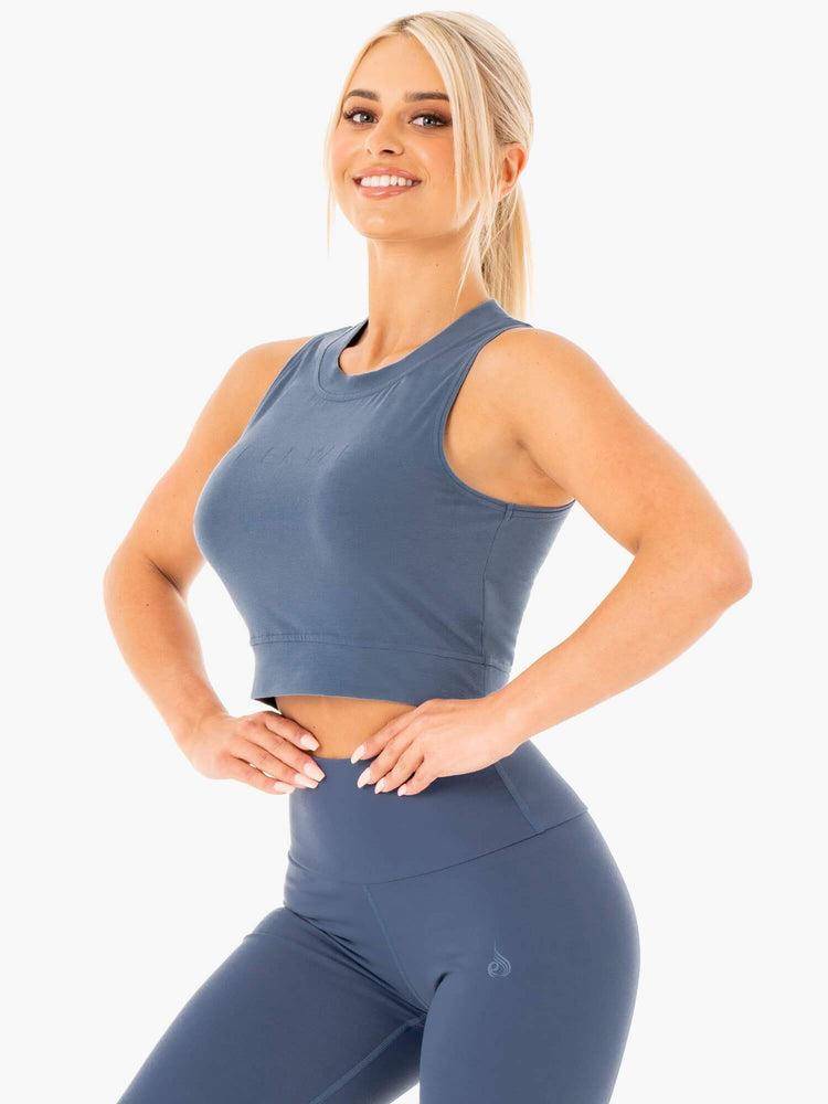 Women's Ryderwear Women Tanks Motion Crop Top Tanks Steel Blue | NZ3004IS