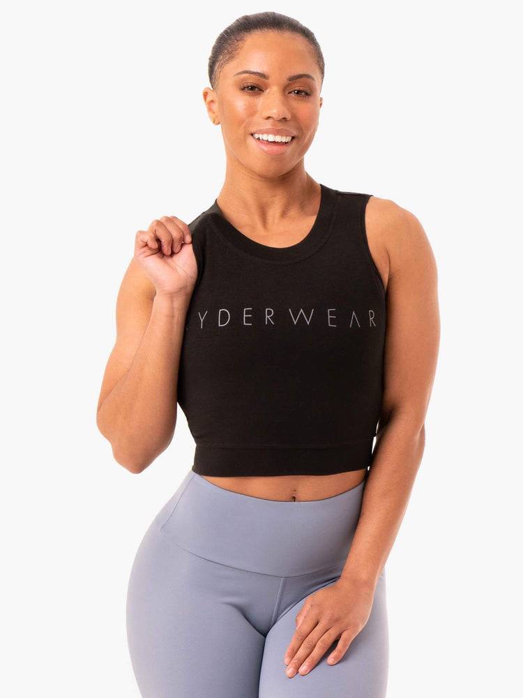 Women's Ryderwear Women Tanks Motion Crop Top Tanks Black | NZ3028PQ