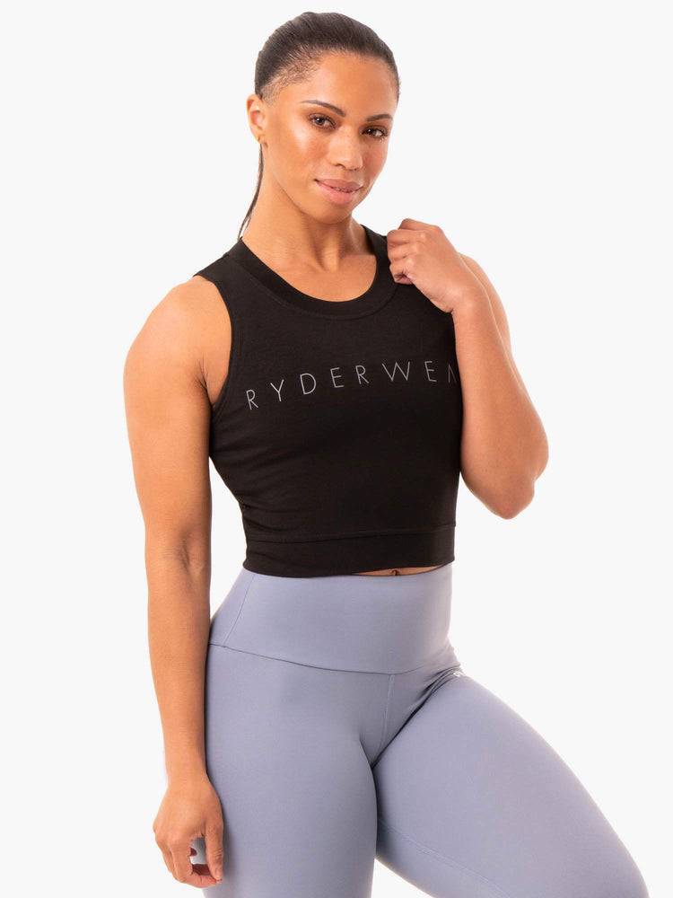 Women\'s Ryderwear Women Tanks Motion Crop Top Tanks Black | NZ3028PQ