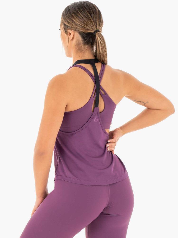 Women's Ryderwear Women Tanks Motion Slinky T-Back Tanks Purple | NZ2988YU