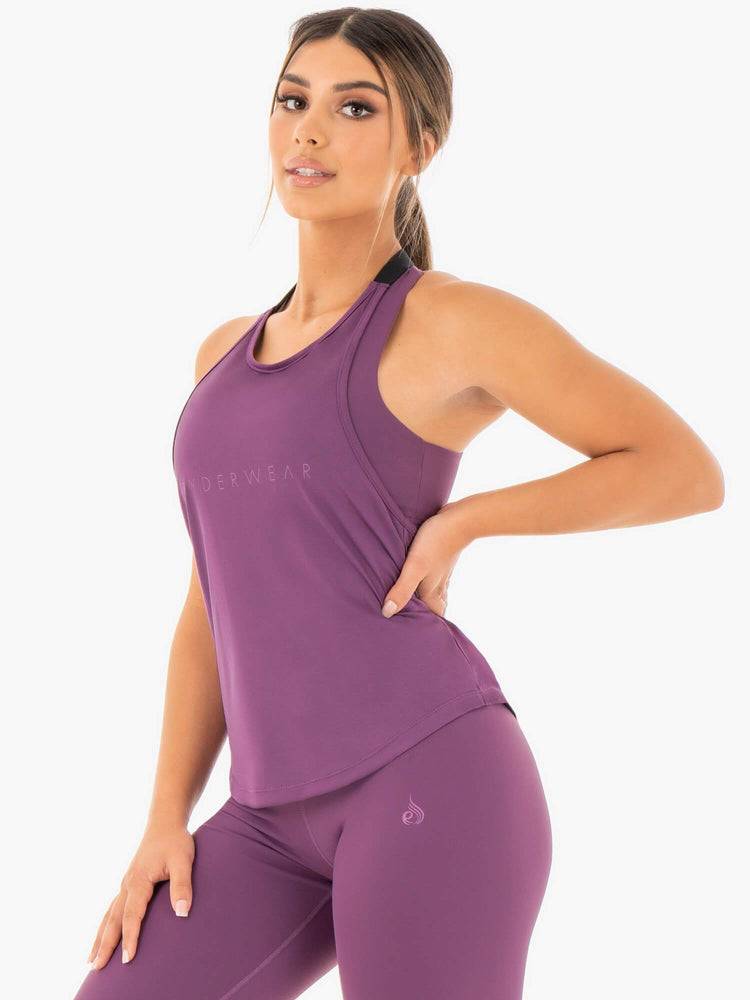 Women's Ryderwear Women Tanks Motion Slinky T-Back Tanks Purple | NZ2988YU