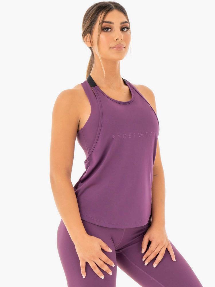 Women's Ryderwear Women Tanks Motion Slinky T-Back Tanks Purple | NZ2988YU