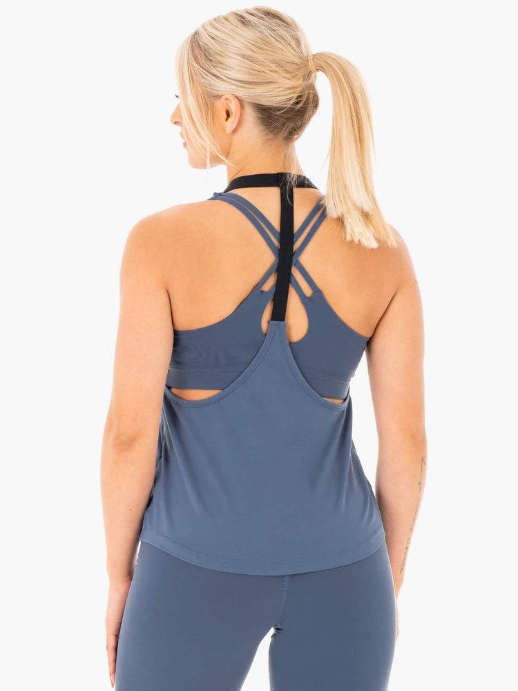 Women's Ryderwear Women Tanks Motion Slinky T-Back Tanks Steel Blue | NZ2997GL