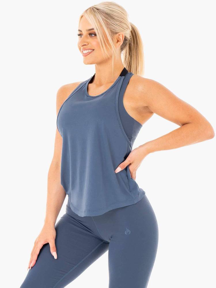 Women's Ryderwear Women Tanks Motion Slinky T-Back Tanks Steel Blue | NZ2997GL