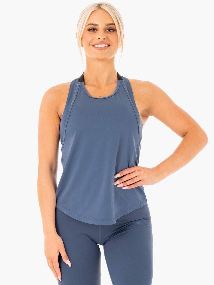 Women\'s Ryderwear Women Tanks Motion Slinky T-Back Tanks Steel Blue | NZ2997GL