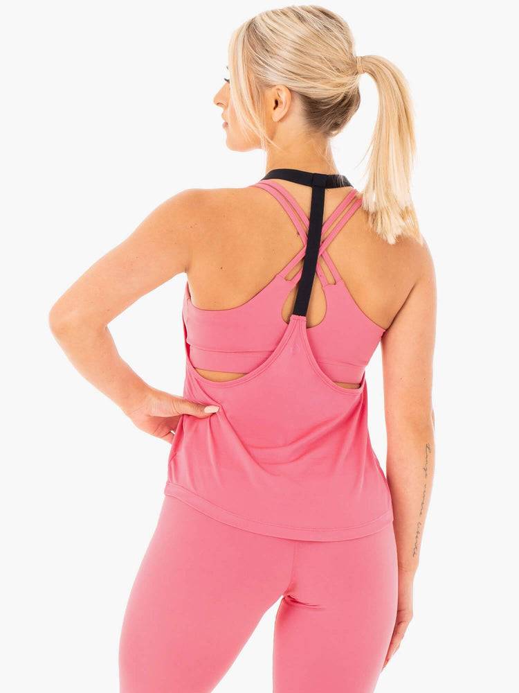 Women's Ryderwear Women Tanks Motion Slinky T-Back Tanks Pink Lemonade | NZ3010WY