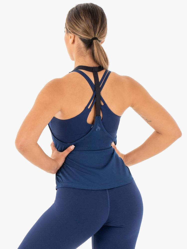 Women's Ryderwear Women Tanks Motion Slinky T-Back Tanks Navy | NZ3013NB