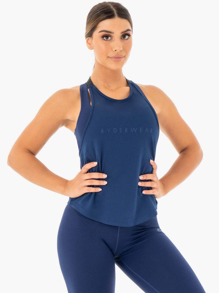 Women's Ryderwear Women Tanks Motion Slinky T-Back Tanks Navy | NZ3013NB