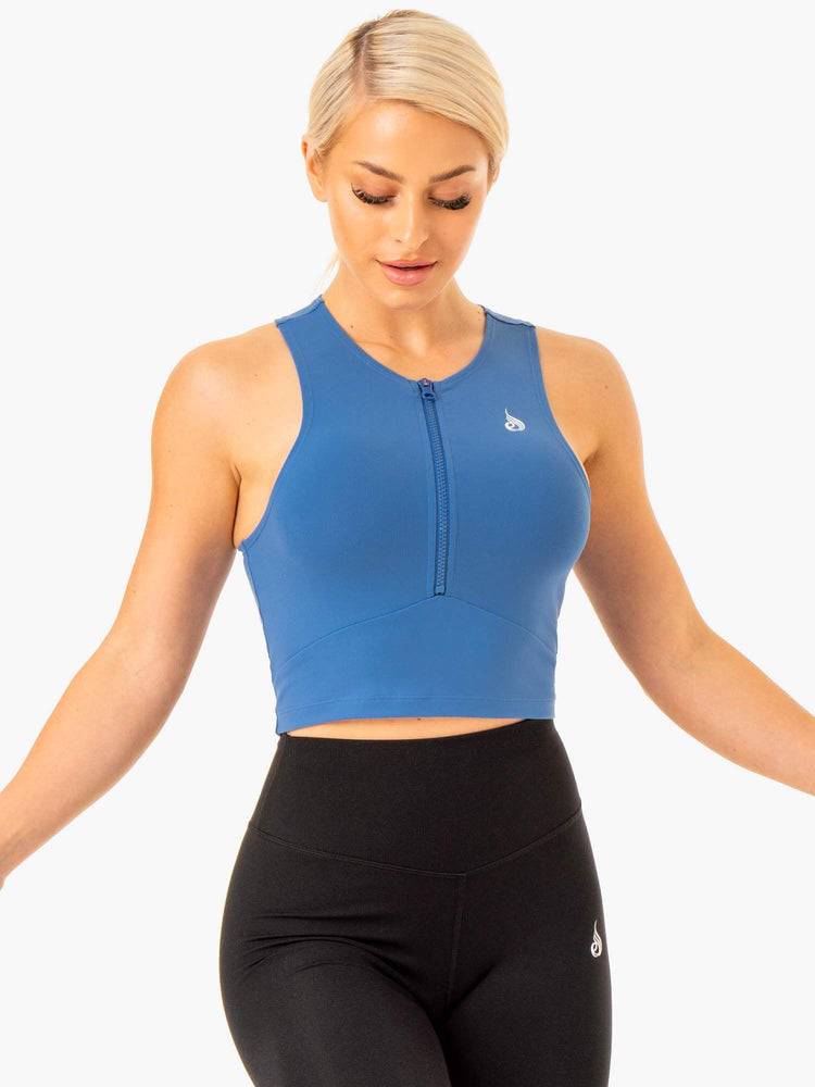 Women's Ryderwear Women Tanks Reflex Zip Up Tanks Blue | NZ2902ZG