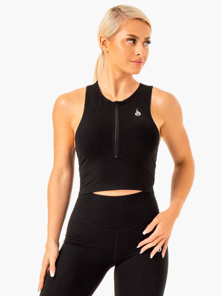 Women\'s Ryderwear Women Tanks Reflex Zip Up Tanks Black | NZ2989TV