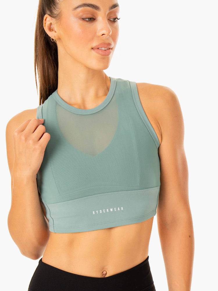 Women's Ryderwear Women Tanks Revival Mesh Tanks Sage Green | NZ2918TV