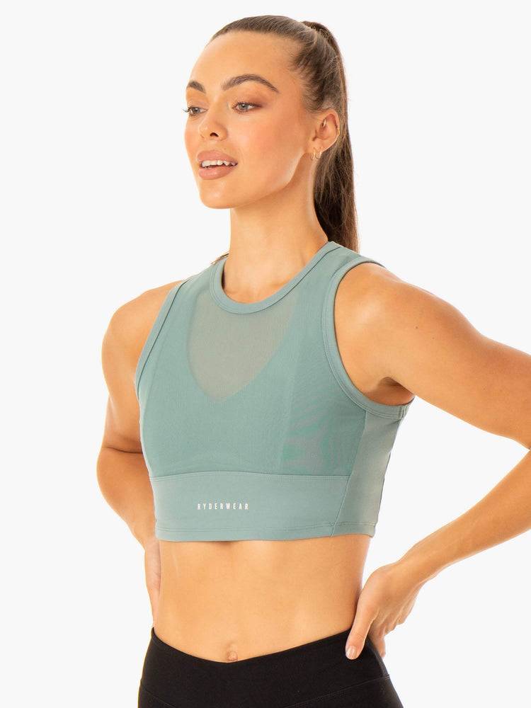 Women's Ryderwear Women Tanks Revival Mesh Tanks Sage Green | NZ2918TV