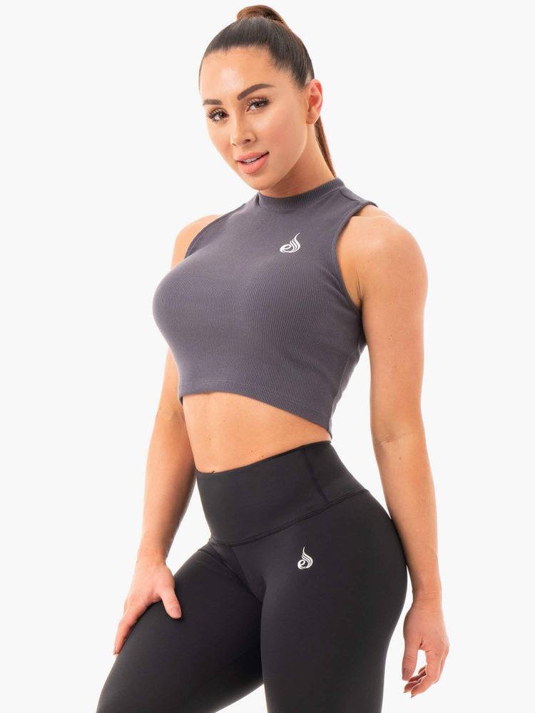 Women's Ryderwear Women Tanks Ribbed Crop Tanks Charcoal | NZ3007TV