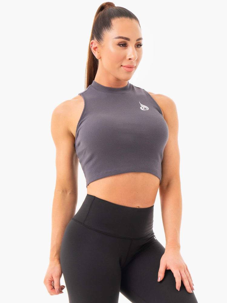 Women's Ryderwear Women Tanks Ribbed Crop Tanks Charcoal | NZ3007TV