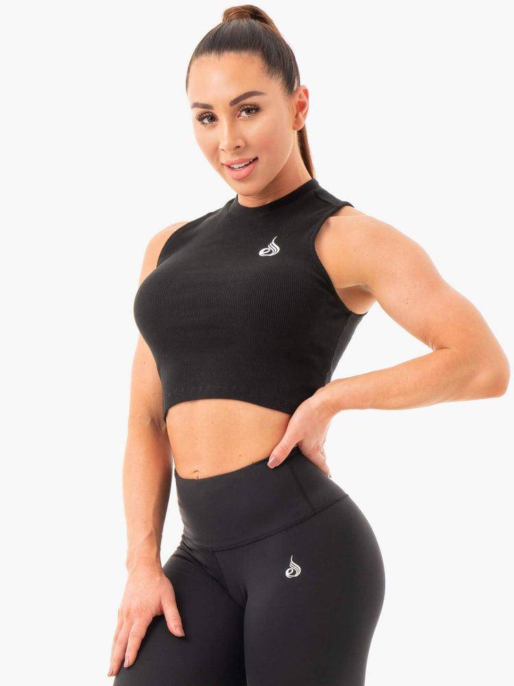 Women's Ryderwear Women Tanks Ribbed Crop Tanks Black | NZ3027AP