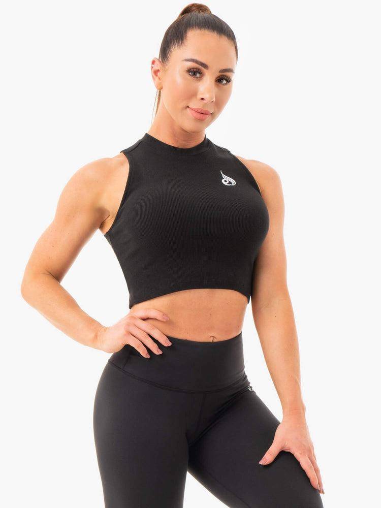 Women's Ryderwear Women Tanks Ribbed Crop Tanks Black | NZ3027AP