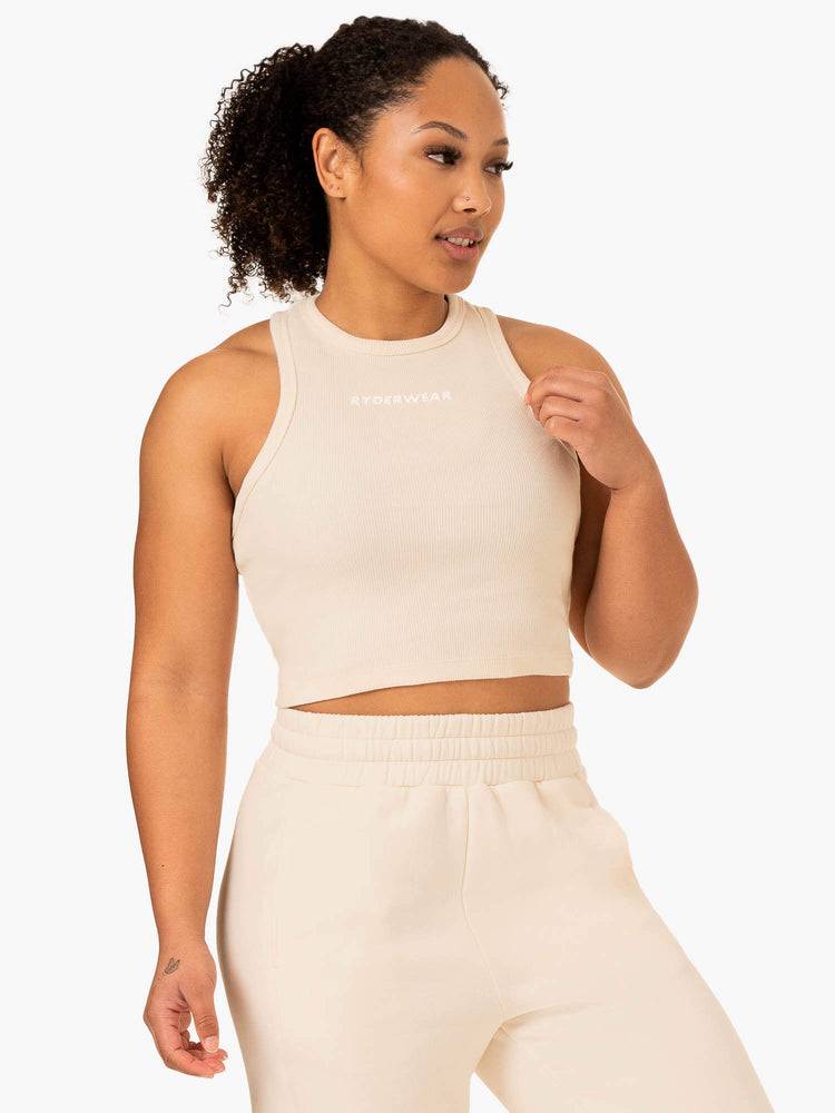 Women's Ryderwear Women Tanks Sideline Rib Crop Tanks Vanilla | NZ2818UT