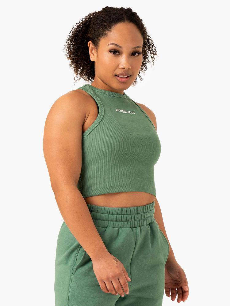 Women's Ryderwear Women Tanks Sideline Rib Crop Tanks Forest Green | NZ2819YU