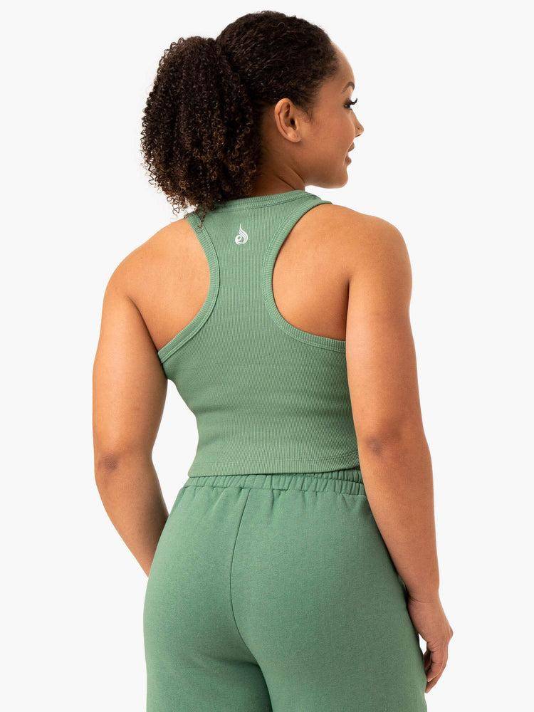 Women's Ryderwear Women Tanks Sideline Rib Crop Tanks Forest Green | NZ2819YU