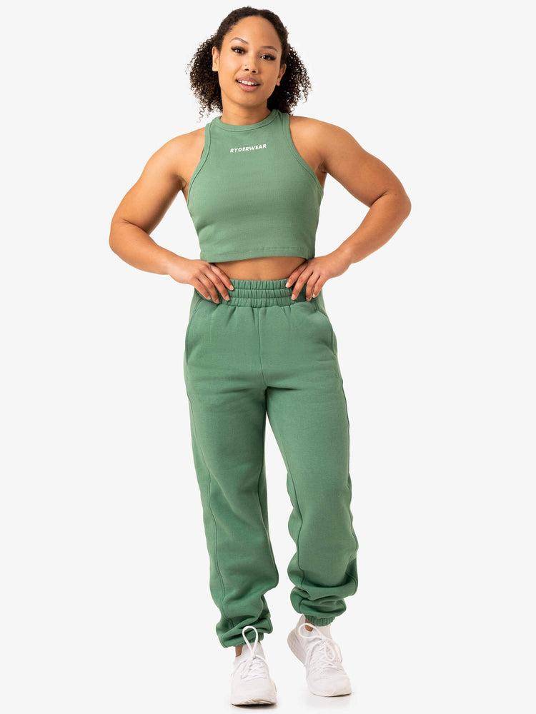 Women's Ryderwear Women Tanks Sideline Rib Crop Tanks Forest Green | NZ2819YU