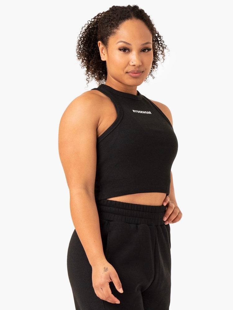 Women's Ryderwear Women Tanks Sideline Rib Crop Tanks Black | NZ2846YU