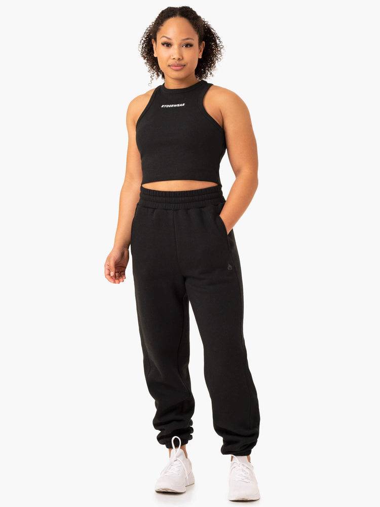 Women's Ryderwear Women Tanks Sideline Rib Crop Tanks Black | NZ2846YU