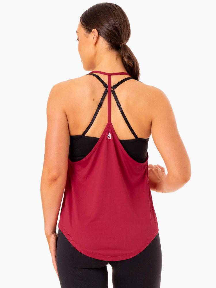 Women's Ryderwear Women Tanks Staples Slinky T-Back Tanks Wine Red | NZ2969BC