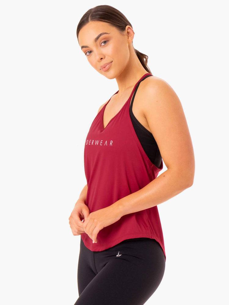 Women's Ryderwear Women Tanks Staples Slinky T-Back Tanks Wine Red | NZ2969BC