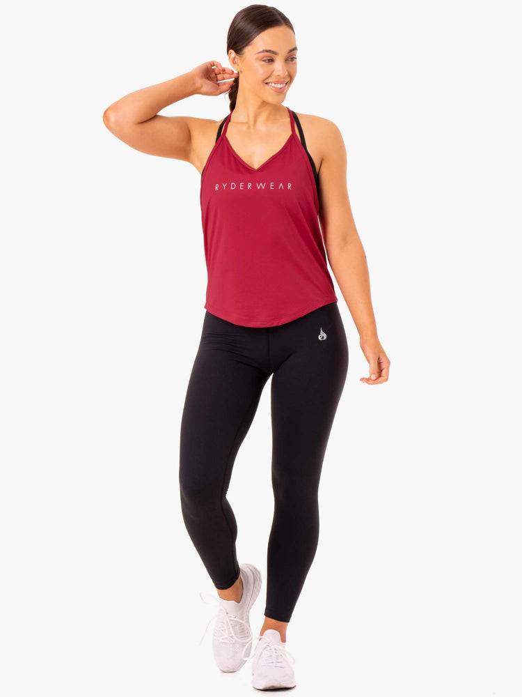 Women's Ryderwear Women Tanks Staples Slinky T-Back Tanks Wine Red | NZ2969BC