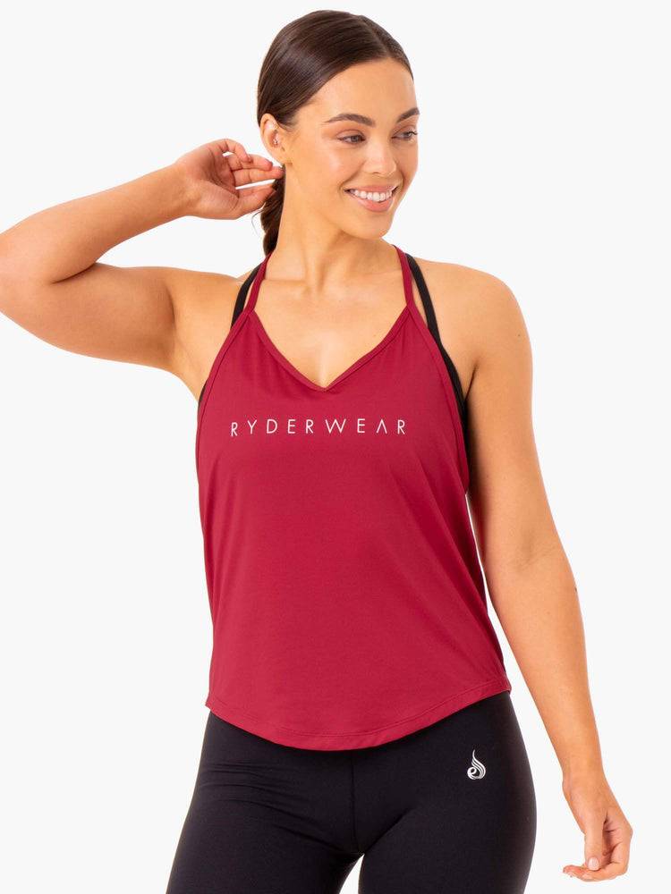 Women\'s Ryderwear Women Tanks Staples Slinky T-Back Tanks Wine Red | NZ2969BC