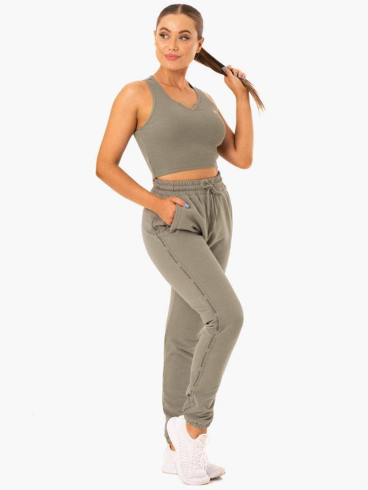 Women's Ryderwear Women Track Pants Base High Waisted Track Pants Khaki | NZ3054AP