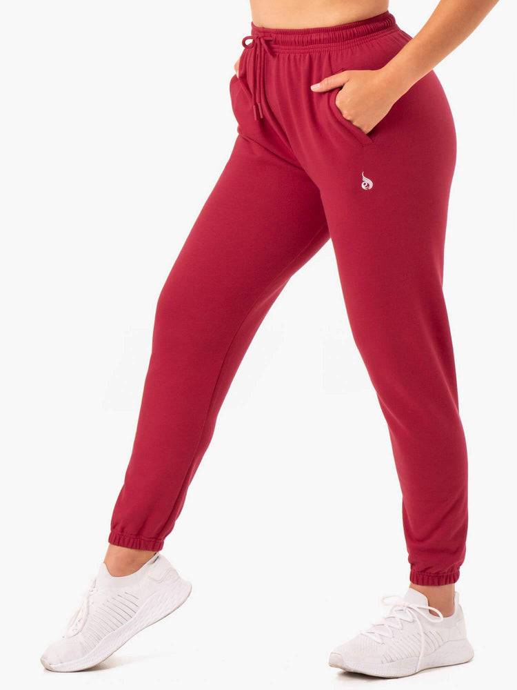 Women's Ryderwear Women Track Pants Off-Duty Fleece Track Pants Burgundy | NZ3059YU