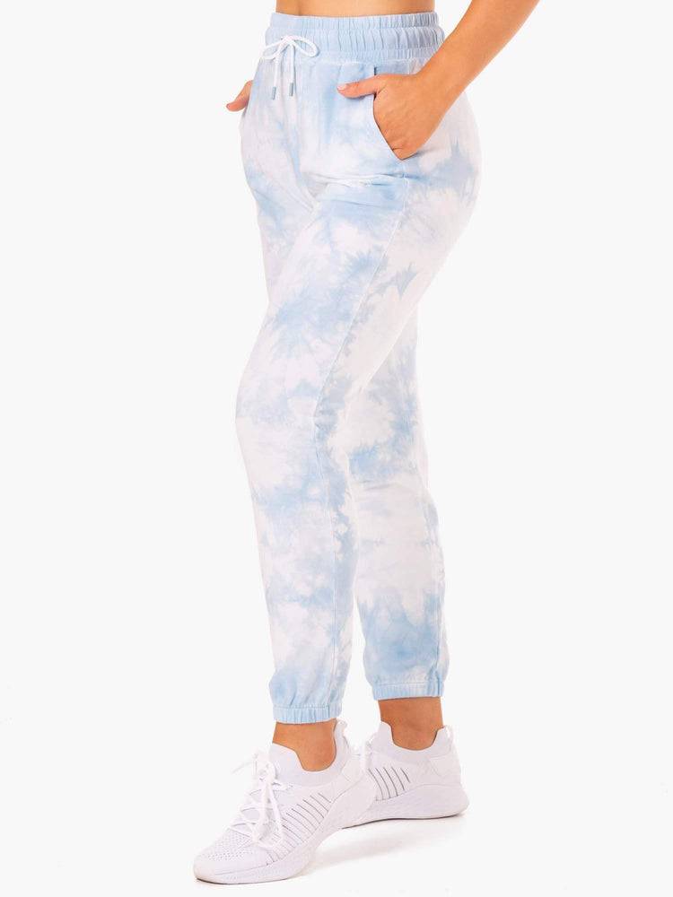 Women's Ryderwear Women Track Pants Tie Dye High Waisted Track Pants Sky Blue Tie Dye | NZ3057IS