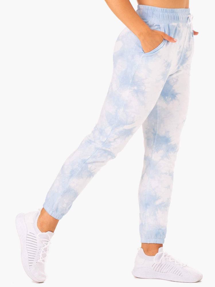 Women's Ryderwear Women Track Pants Tie Dye High Waisted Track Pants Sky Blue Tie Dye | NZ3057IS