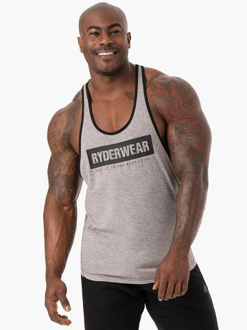 Men's Ryderwear Men Gym Stringers Iron Stringer T-Back Gym Stringers Grey Marl | NZ1519FM