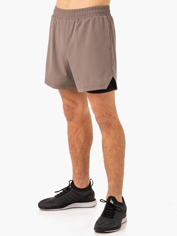 Men's Ryderwear Men Shorts Pursuit 2 In 1 Training Shorts Taupe | NZ1397CE