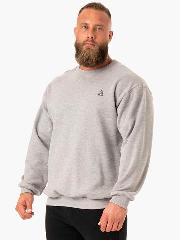 Men's Ryderwear Men Sweaters Reset Fleece Crew Neck Sweaters Grey Marl | NZ1332OR