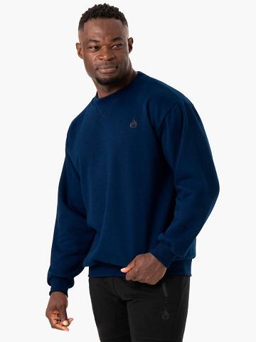 Men's Ryderwear Men Sweaters Reset Fleece Crew Neck Sweaters Blue | NZ1335SO