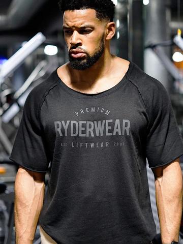 Men's Ryderwear Men T Shirts Advance Fleece Rag Top T Shirts Black | NZ1194QZ