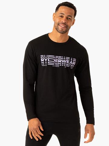 Men's Ryderwear Men T Shirts Graphic Long Sleeve T Shirts Black | NZ1233FM