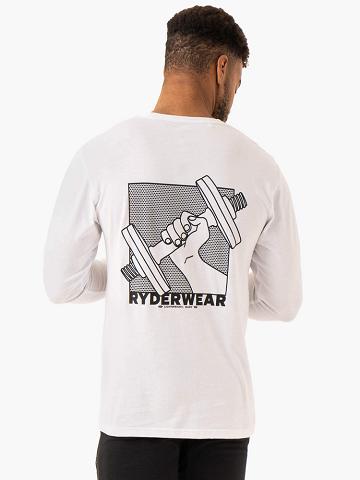 Men's Ryderwear Men T Shirts Lift Long Sleeve T Shirts White | NZ1255PQ