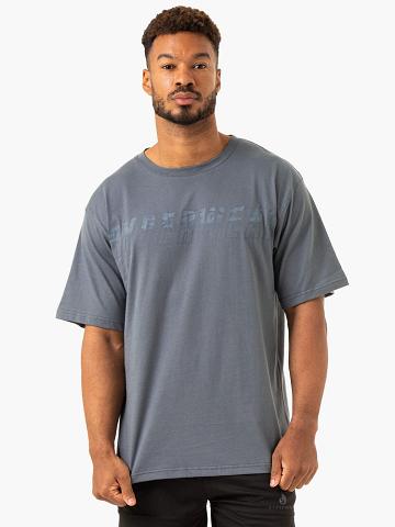 Men's Ryderwear Men T Shirts Overdrive Oversized T Shirts Steel Blue | NZ1268VD